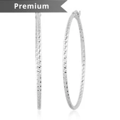 14K White Gold Diamond-Cut Hoop Earrings 2.30 Grams