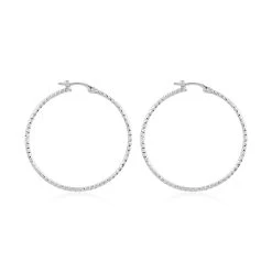 14K White Gold Diamond-Cut Hoop Earrings 2.30 Grams -Jewelry store 7341391 2