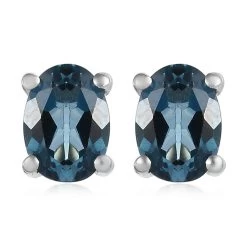 London Blue Topaz Stud Earrings In Platinum Over Sterling Silver 1.90 Ctw