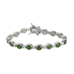 Natural Chrome Diopside And Natural White Zircon Link Bracelet In Platinum Over Sterling Silver (6.50 In) 11.85 Grams 7.75 Ctw