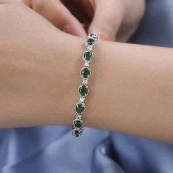 Natural Chrome Diopside And Natural White Zircon Link Bracelet In Platinum Over Sterling Silver (6.50 In) 11.85 Grams 7.75 Ctw -Jewelry store 7343477 2