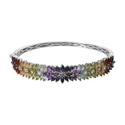 Tanzanite And Multi Gemstone Bangle Bracelet In Platinum Over Sterling Silver (8 In)11.65 Ctw