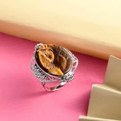 Sajen Silver South African Tigers Eye Ring In Platinum Over Sterling Silver 28.00 Ctw 9 Sajen Silver South African Tigers Eye Ring In Platinum Over Sterling Silver 28.00 Ctw -Jewelry store 7344196 1