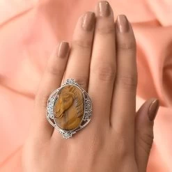 Sajen Silver South African Tigers Eye Ring In Platinum Over Sterling Silver 28.00 Ctw 10 Sajen Silver South African Tigers Eye Ring In Platinum Over Sterling Silver 28.00 Ctw -Jewelry store 7344196 2