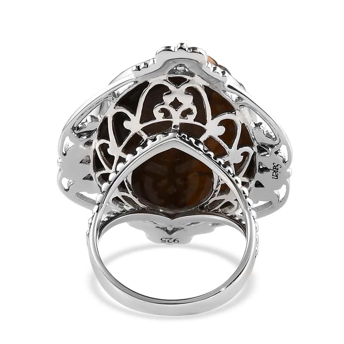 Sajen Silver South African Tigers Eye Ring In Platinum Over Sterling Silver 28.00 Ctw 7 Sajen Silver South African Tigers Eye Ring In Platinum Over Sterling Silver 28.00 Ctw - Image 5