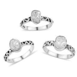 Artisan Crafted Polki Diamond Set Of 3 Ring In Sterling Silver 0.75 Ctw