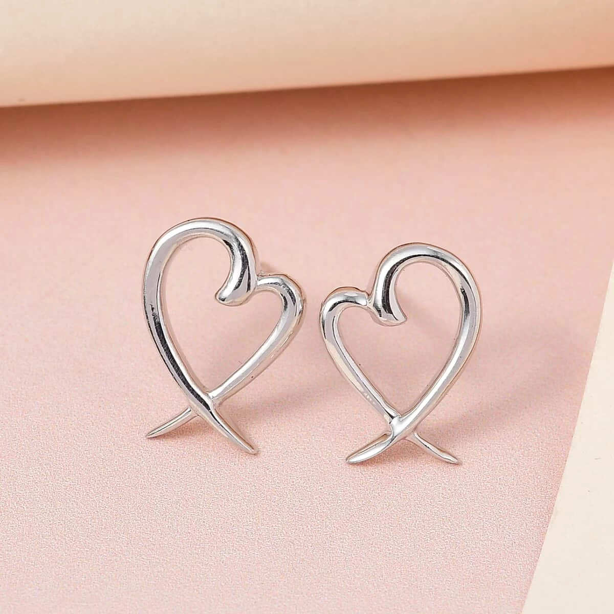 Platinum Over Sterling Silver Heart Earrings (2 G) 4 Platinum Over Sterling Silver Heart Earrings (2 G) - Image 2