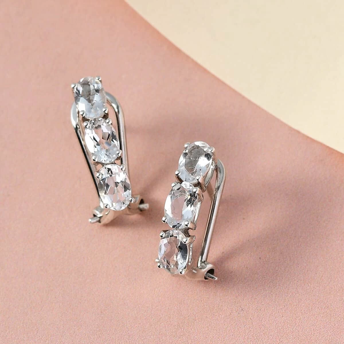 Brazilian Petalite Earrings, Sterling Silver Earrings, Omega Clip Earrings, Three Stone Earrings, Earrings For Women 2.70 Ctw 4 Brazilian Petalite Earrings, Sterling Silver Earrings, Omega Clip Earrings, Three Stone Earrings, Earrings For Women 2.70 Ctw - Image 2