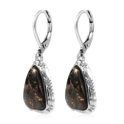 Artisan Crafted Matrix Silver Shungite Lever Back Earrings In Platinum Over Copper And Stainless Steel 7.35 Ctw , Tarnish-Free, Waterproof, Sweat Proof Jewelry -Jewelry store 7347655 3