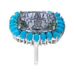 AAA Montezuma Prasiolite And American Natural Sleeping Beauty Turquoise Halo Ring In Platinum Over Sterling Silver 24.25 Ctw -Jewelry store 7362761 2