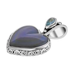 Sajen Silver Rainbow Obsidian Pendant, Blue Topaz Accent Pendant, Heart Pendant, Sterling Silver Pendant 13.60 Ctw -Jewelry store 7362783 3