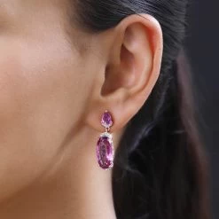 African Lilac Quartz (Triplet) And White Zircon Dangling Earrings In Vermeil Rose Gold Over Sterling Silver 15.90 Ctw -Jewelry store 7364438 2