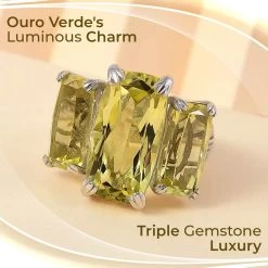 Ouro Verde Quartz 3 Stone Ring In Platinum Over Sterling Silver 19.90 Ctw -Jewelry store 7364453 1