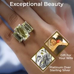 Ouro Verde Quartz 3 Stone Ring In Platinum Over Sterling Silver 19.90 Ctw -Jewelry store 7364453 2