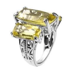Ouro Verde Quartz 3 Stone Ring In Platinum Over Sterling Silver 19.90 Ctw -Jewelry store 7364453 3