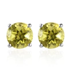 Ouro Verde Quartz Solitaire Stud Earrings In Platinum Over Sterling Silver 7.00 Ctw