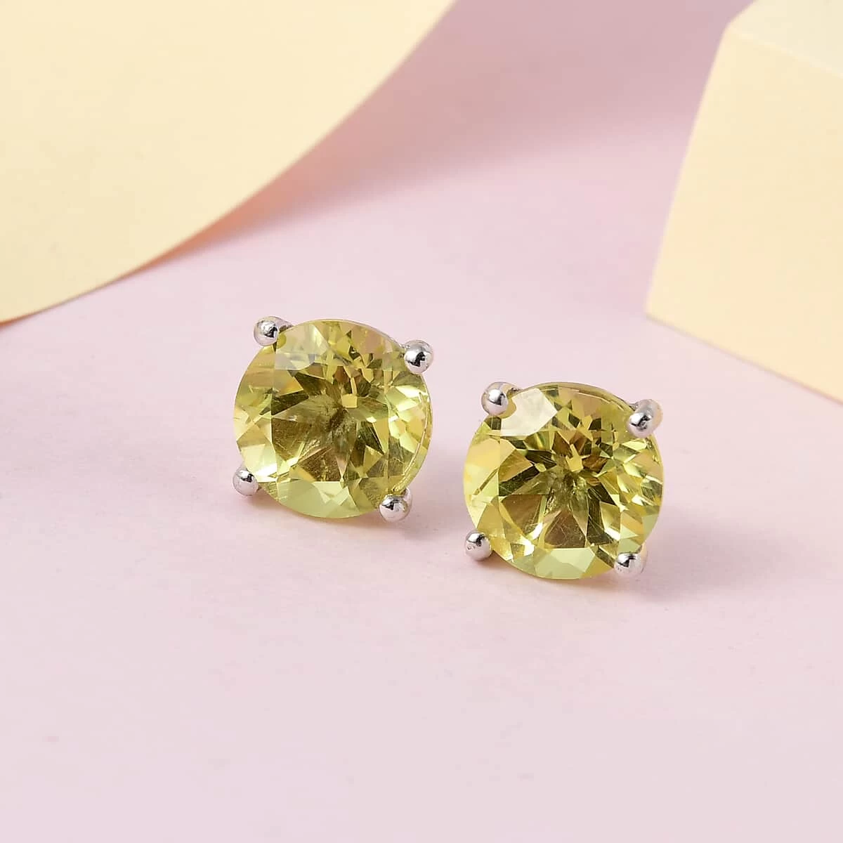 Ouro Verde Quartz Solitaire Stud Earrings In Platinum Over Sterling Silver 7.00 Ctw 4 Ouro Verde Quartz Solitaire Stud Earrings In Platinum Over Sterling Silver 7.00 Ctw - Image 2