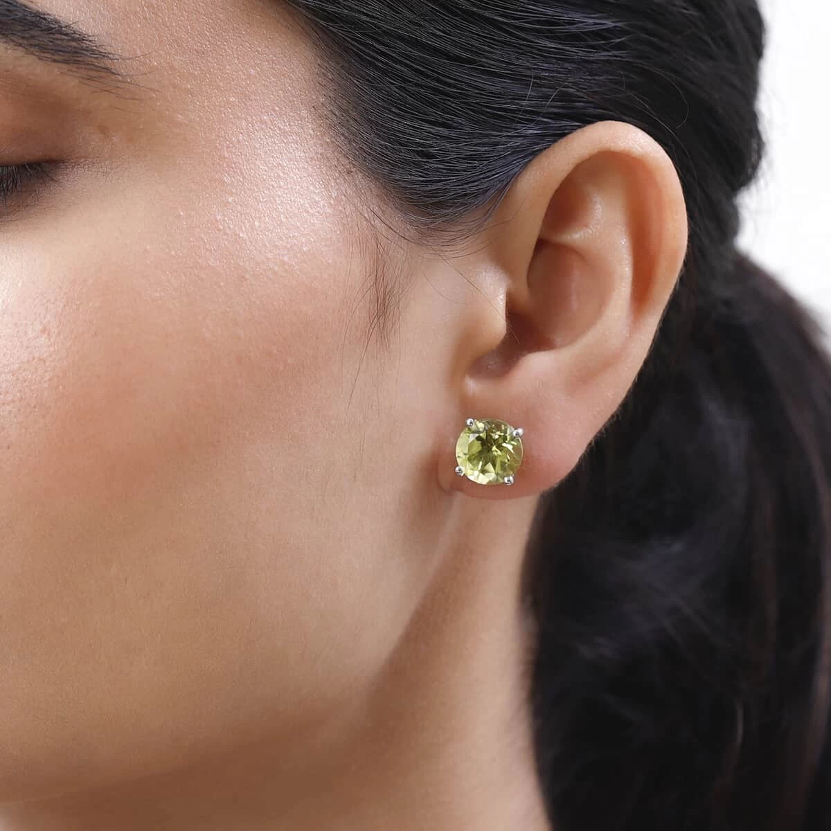 Ouro Verde Quartz Solitaire Stud Earrings In Platinum Over Sterling Silver 7.00 Ctw 5 Ouro Verde Quartz Solitaire Stud Earrings In Platinum Over Sterling Silver 7.00 Ctw - Image 3