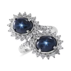 Blue Star Sapphire (DF) And White Zircon Bypass Halo Ring In Platinum Over Sterling Silver 7.85 Ctw
