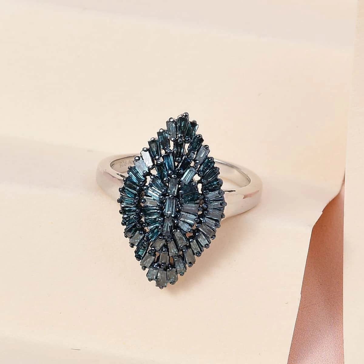 Blue Diamond Ring In Rhodium And Platinum Over Sterling Silver, Silver Sparkle Ring, Engagement Rings, Wedding Rings For Her 1.00 Ctw 4 Blue Diamond Ring In Rhodium And Platinum Over Sterling Silver, Silver Sparkle Ring, Engagement Rings, Wedding Rings For Her 1.00 Ctw - Image 2