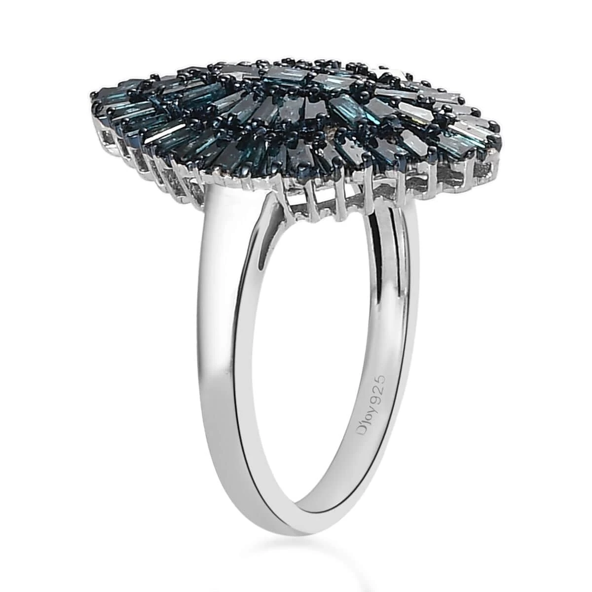 Blue Diamond Ring In Rhodium And Platinum Over Sterling Silver, Silver Sparkle Ring, Engagement Rings, Wedding Rings For Her 1.00 Ctw 6 Blue Diamond Ring In Rhodium And Platinum Over Sterling Silver, Silver Sparkle Ring, Engagement Rings, Wedding Rings For Her 1.00 Ctw - Image 4