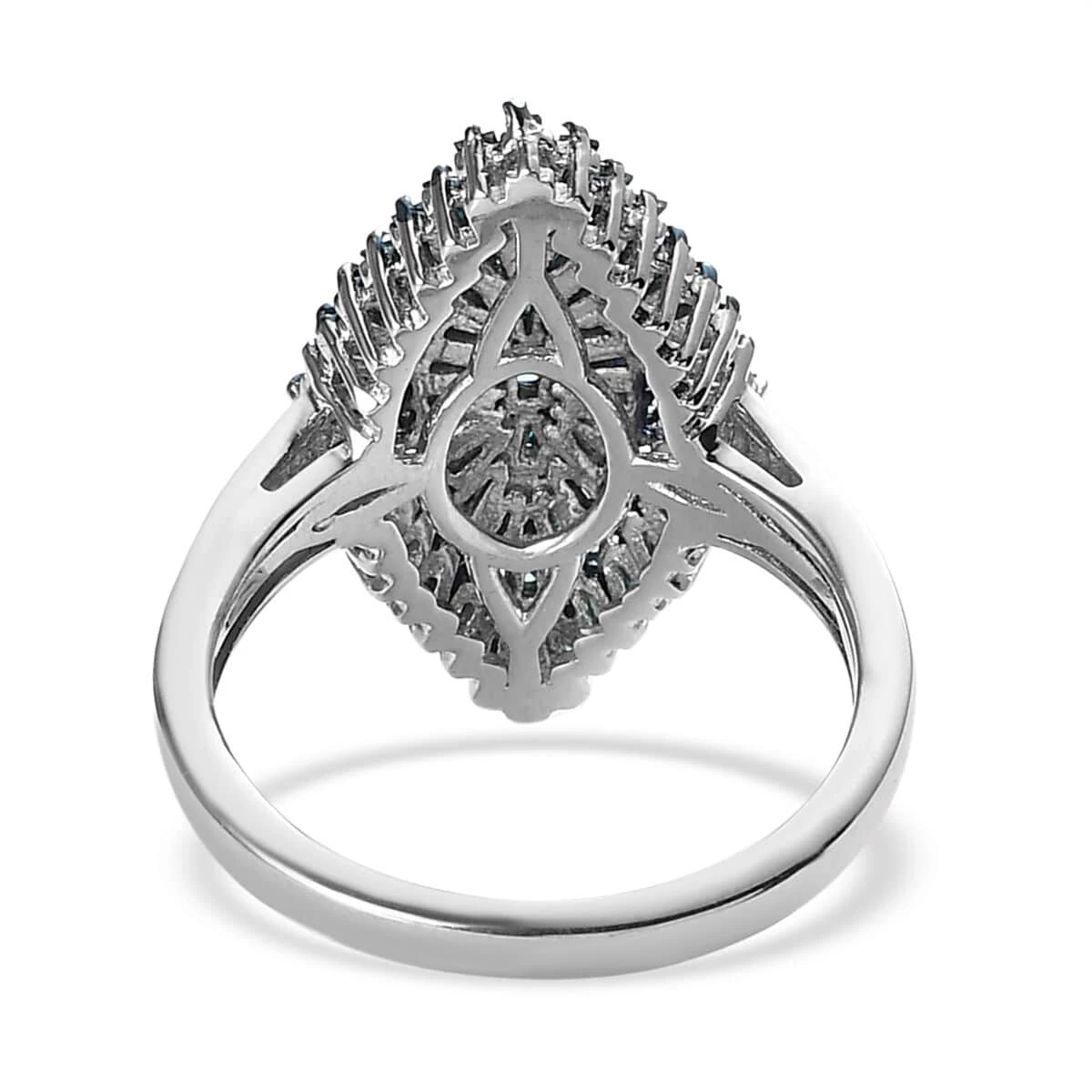 Blue Diamond Ring In Rhodium And Platinum Over Sterling Silver, Silver Sparkle Ring, Engagement Rings, Wedding Rings For Her 1.00 Ctw 7 Blue Diamond Ring In Rhodium And Platinum Over Sterling Silver, Silver Sparkle Ring, Engagement Rings, Wedding Rings For Her 1.00 Ctw - Image 5