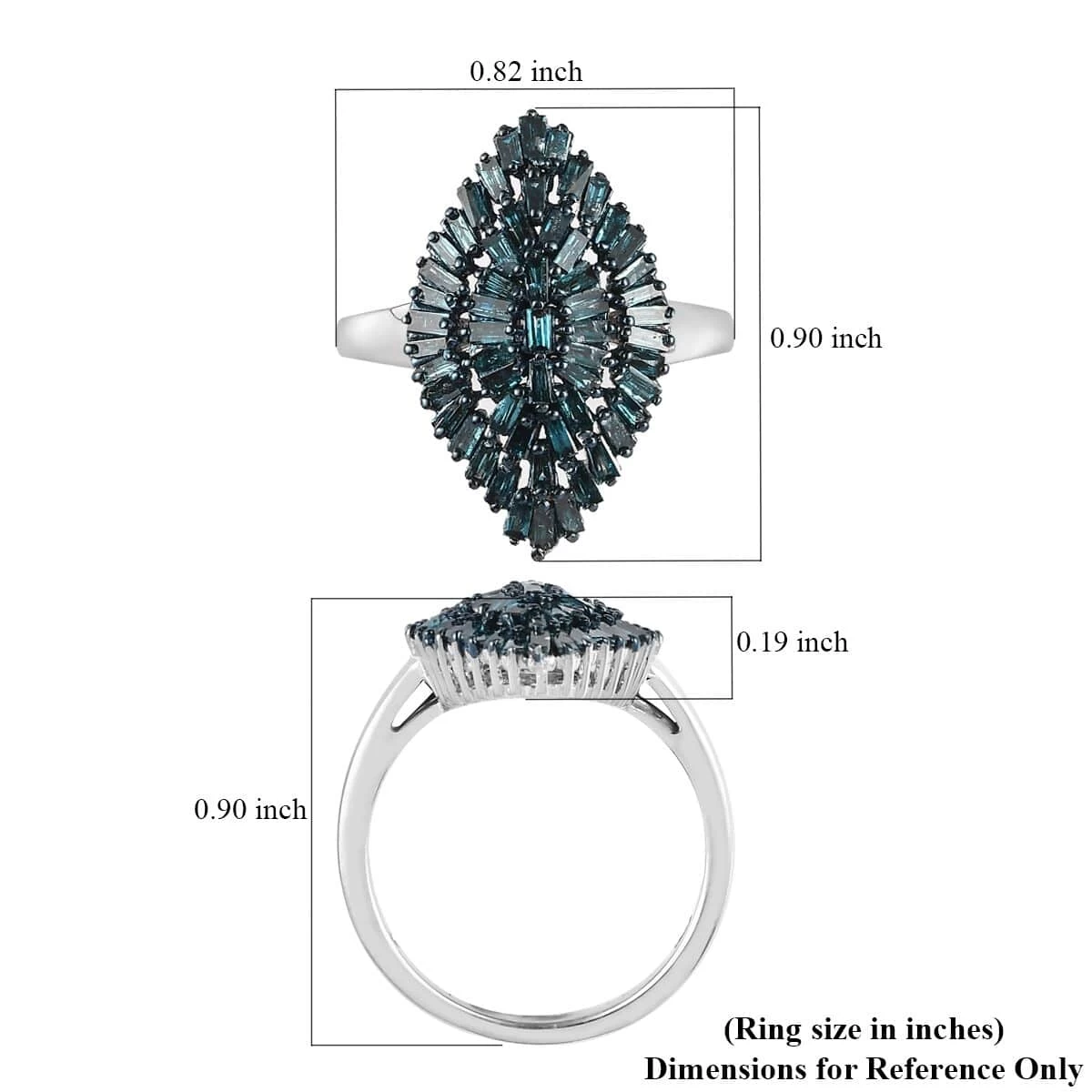 Blue Diamond Ring In Rhodium And Platinum Over Sterling Silver, Silver Sparkle Ring, Engagement Rings, Wedding Rings For Her 1.00 Ctw 8 Blue Diamond Ring In Rhodium And Platinum Over Sterling Silver, Silver Sparkle Ring, Engagement Rings, Wedding Rings For Her 1.00 Ctw - Image 6