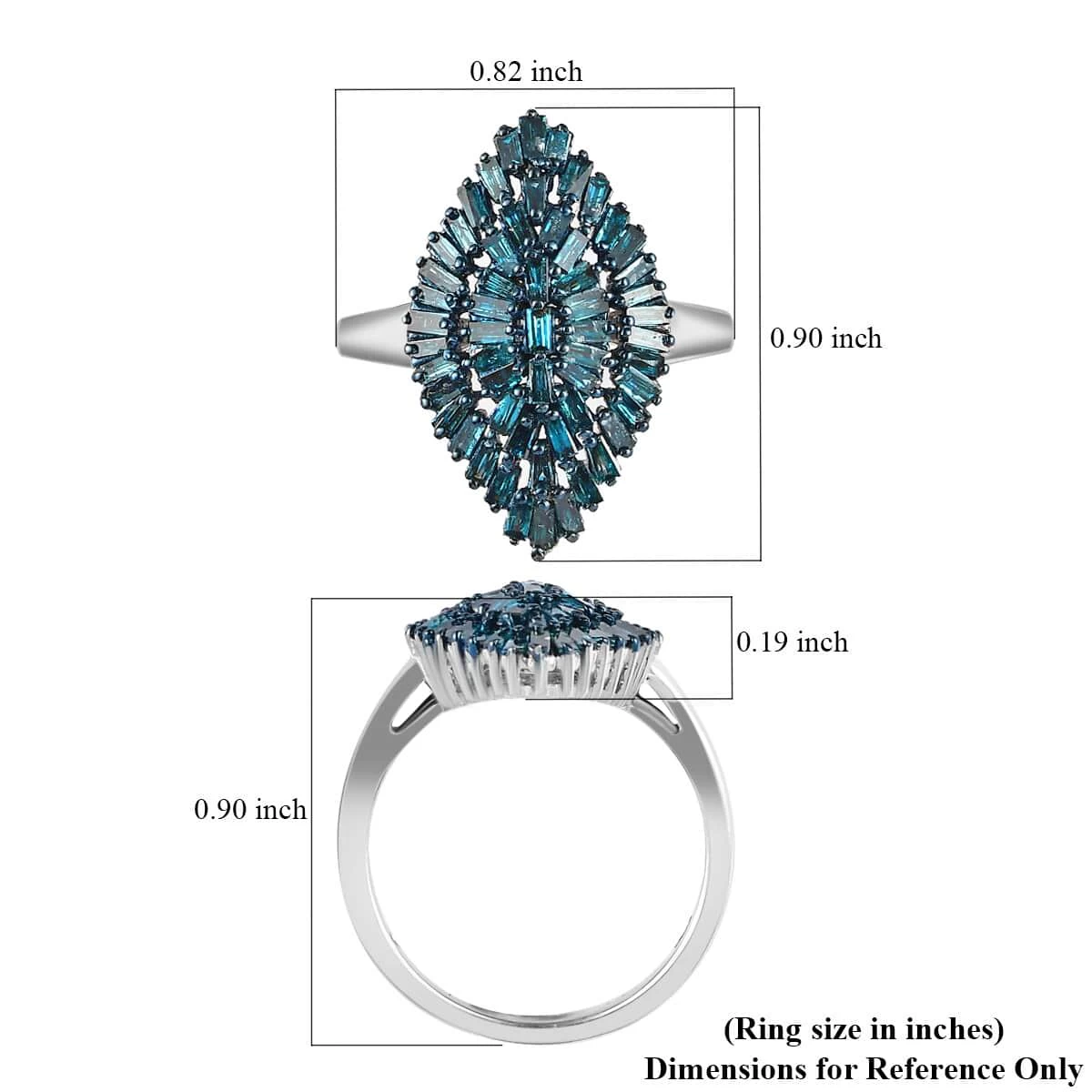 Blue Diamond Ring In Rhodium And Platinum Over Sterling Silver, Silver Sparkle Ring, Engagement Rings, Wedding Rings For Her 1.00 Ctw 10 Blue Diamond Ring In Rhodium And Platinum Over Sterling Silver, Silver Sparkle Ring, Engagement Rings, Wedding Rings For Her 1.00 Ctw - Image 8