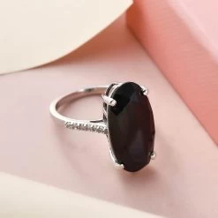 Natural Thai Black Spinel And Natural White Zircon Elongated Ring In Platinum Over Sterling Silver 12.00 Ctw 9 Natural Thai Black Spinel And Natural White Zircon Elongated Ring In Platinum Over Sterling Silver 12.00 Ctw -Jewelry store 7365770 1