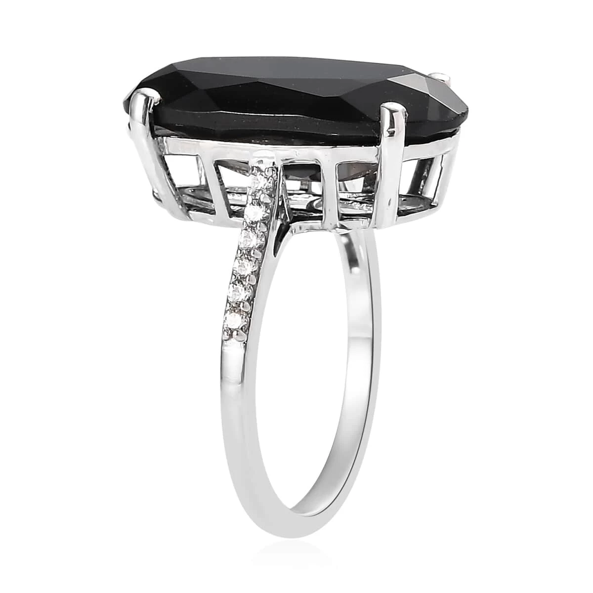 Natural Thai Black Spinel And Natural White Zircon Elongated Ring In Platinum Over Sterling Silver 12.00 Ctw 6 Natural Thai Black Spinel And Natural White Zircon Elongated Ring In Platinum Over Sterling Silver 12.00 Ctw - Image 4