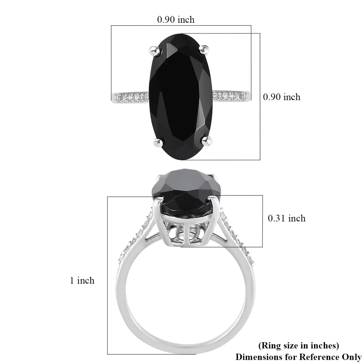 Natural Thai Black Spinel And Natural White Zircon Elongated Ring In Platinum Over Sterling Silver 12.00 Ctw 8 Natural Thai Black Spinel And Natural White Zircon Elongated Ring In Platinum Over Sterling Silver 12.00 Ctw - Image 6