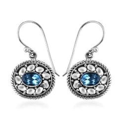 Bali Legacy Swiss Blue Topaz Floral Earrings In Sterling Silver 0.40 Ctw