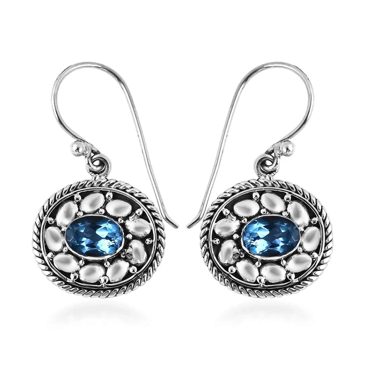 Bali Legacy Swiss Blue Topaz Floral Earrings In Sterling Silver 0.40 Ctw 3 Bali Legacy Swiss Blue Topaz Floral Earrings In Sterling Silver 0.40 Ctw