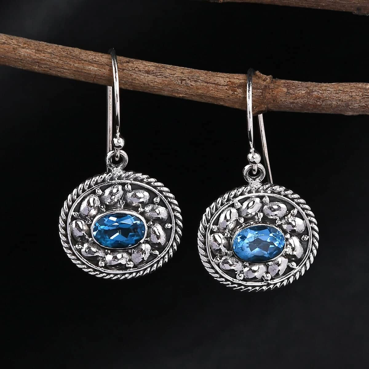 Bali Legacy Swiss Blue Topaz Floral Earrings In Sterling Silver 0.40 Ctw 4 Bali Legacy Swiss Blue Topaz Floral Earrings In Sterling Silver 0.40 Ctw - Image 2