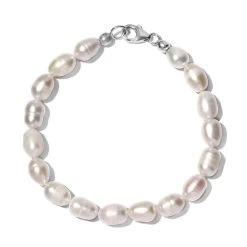 Freshwater Pearl Bracelet With Heart Charm In Sterling Silver (7.25 In)