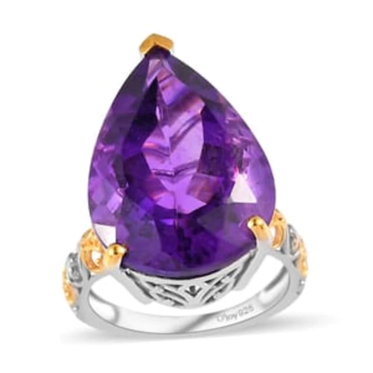 Amethyst Solitaire Ring In Vermeil YG And Platinum Over Sterling Silver 18.65 Ctw 3 Amethyst Solitaire Ring In Vermeil YG And Platinum Over Sterling Silver 18.65 Ctw