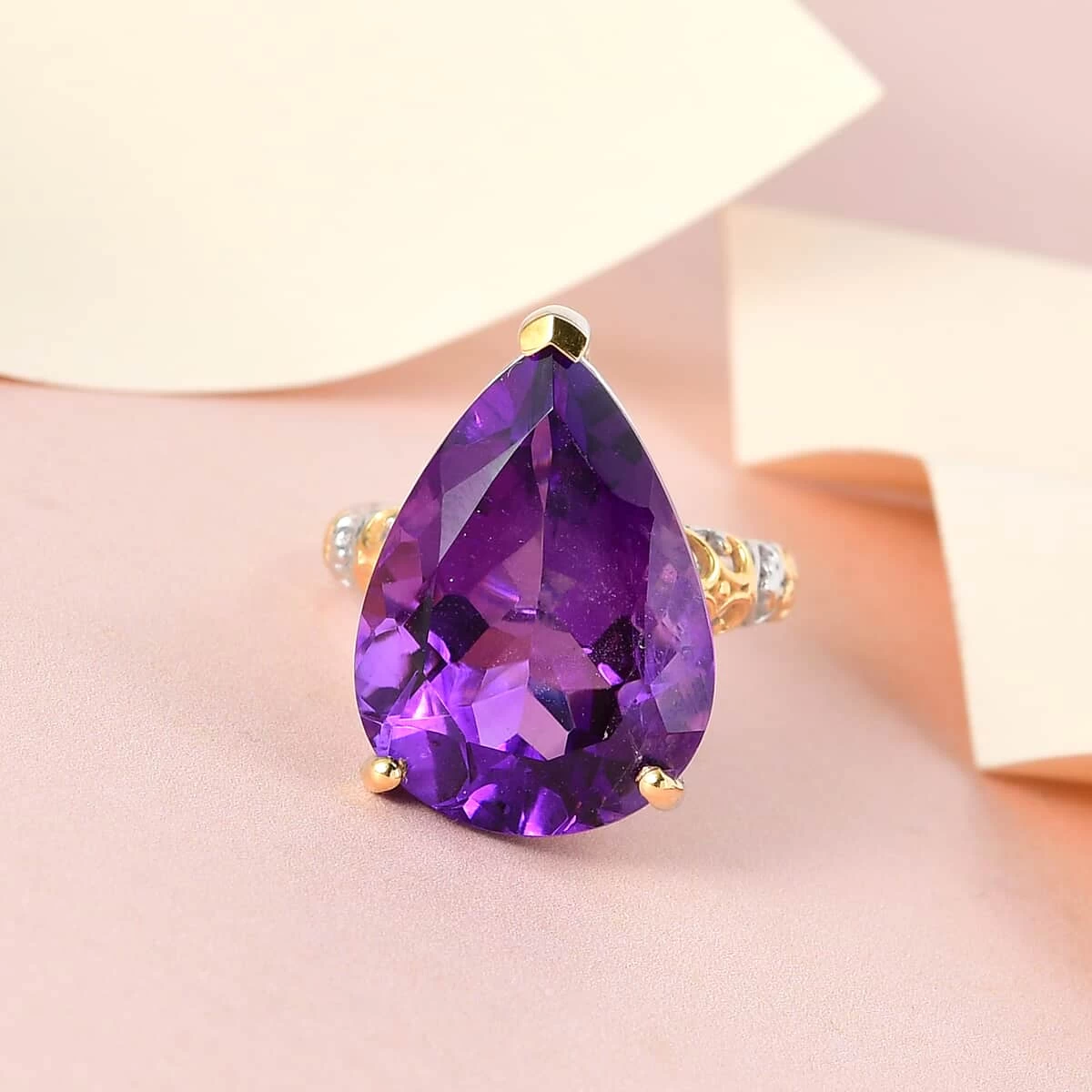 Amethyst Solitaire Ring In Vermeil YG And Platinum Over Sterling Silver 18.65 Ctw 4 Amethyst Solitaire Ring In Vermeil YG And Platinum Over Sterling Silver 18.65 Ctw - Image 2