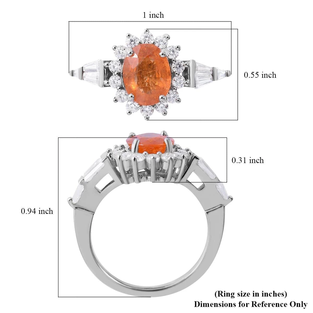 Viceroy Spessartine Garnet And Moissanite Sunburst Ring In Platinum Over Sterling Silver 3.50 Ctw 7 Viceroy Spessartine Garnet And Moissanite Sunburst Ring In Platinum Over Sterling Silver 3.50 Ctw - Image 5