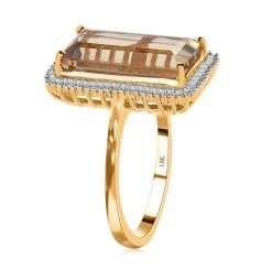 ILIANA 18K Yellow Gold AAA Turkizite And G-H SI Diamond Halo Ring 3.90 Grams 5.50 Ctw -Jewelry store 7370329 3