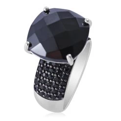 Checkerboard Cut Natural Thai Black Spinel Ring In Platinum Over Sterling Silver 14.00 Ctw -Jewelry store 7371279 2