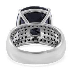 Checkerboard Cut Natural Thai Black Spinel Ring In Platinum Over Sterling Silver 14.00 Ctw -Jewelry store 7371279 3