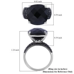 Checkerboard Cut Natural Thai Black Spinel Ring In Platinum Over Sterling Silver 14.00 Ctw -Jewelry store 7371279 4