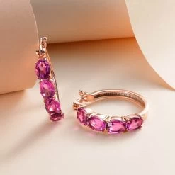 African Lilac Quartz Hoop Earrings In ION Plated RG Stainless Steel 11.00 Ctw , Tarnish-Free, Waterproof, Sweat Proof Jewelry -Jewelry store 7371611 1