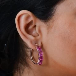 African Lilac Quartz Hoop Earrings In ION Plated RG Stainless Steel 11.00 Ctw , Tarnish-Free, Waterproof, Sweat Proof Jewelry -Jewelry store 7371611 2