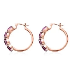 African Lilac Quartz Hoop Earrings In ION Plated RG Stainless Steel 11.00 Ctw , Tarnish-Free, Waterproof, Sweat Proof Jewelry -Jewelry store 7371611 3