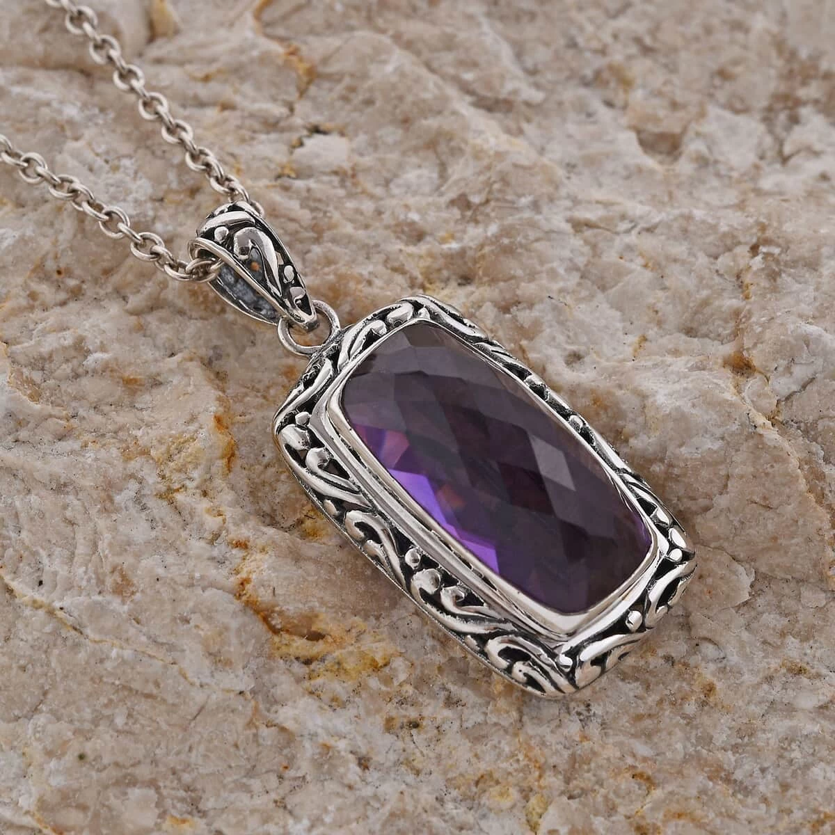 Bali Legacy African Amethyst Solitaire Pendant In Sterling Silver 19.75 Ctw 4 Bali Legacy African Amethyst Solitaire Pendant In Sterling Silver 19.75 Ctw - Image 2