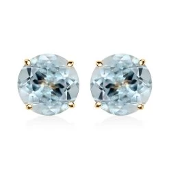 Aquamarine Stud Earrings, Solitaire Earrings, Solitaire Studs, Aquamarine Earrings, 14K Yellow Gold Earrings 1.50 Ctw