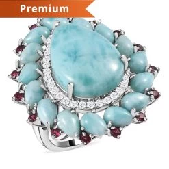 Larimar Floral Ring, Multi Gemstone Cocktail Ring, Sterling Silver Ring, Larimar Cluster Ring