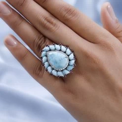 Larimar Floral Ring, Multi Gemstone Cocktail Ring, Sterling Silver Ring, Larimar Cluster Ring 10 Larimar Floral Ring, Multi Gemstone Cocktail Ring, Sterling Silver Ring, Larimar Cluster Ring -Jewelry store 7380630 2
