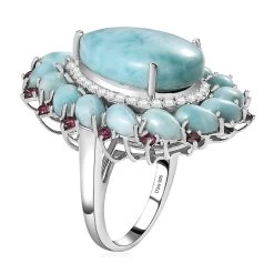 Larimar Floral Ring, Multi Gemstone Cocktail Ring, Sterling Silver Ring, Larimar Cluster Ring 11 Larimar Floral Ring, Multi Gemstone Cocktail Ring, Sterling Silver Ring, Larimar Cluster Ring -Jewelry store 7380630 3